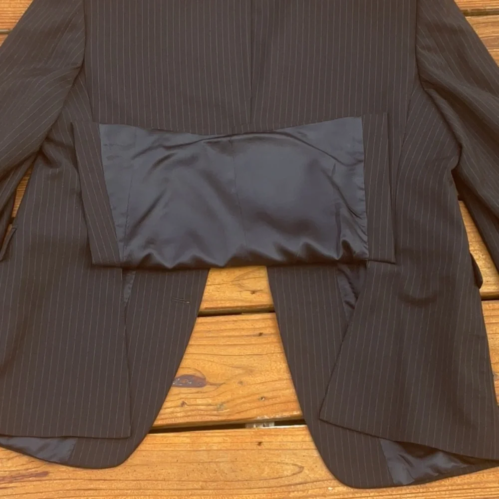 Kenneth Cole Reaction Wool 4 Button Black/Gray Pinstripe Suit Jacket Size Large - Picture 15 of 16